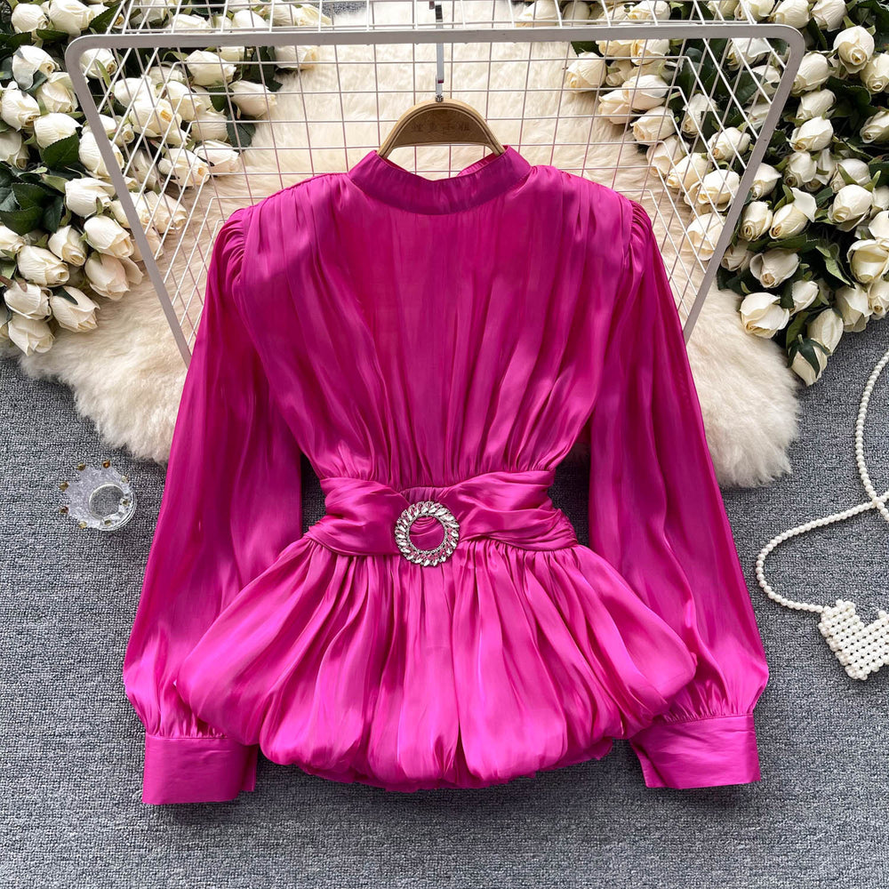 Classy french waist shirt for women with careful strap design and unique pleated ruffle hem frenchtops