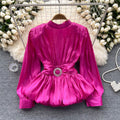 Classy french waist shirt for women with careful strap design and unique pleated ruffle hem frenchtops