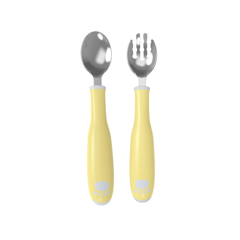 Private label custom stainless steel fork and spoon set - baby bendable training fork and spoon feeding set for weaning and learning to eat
