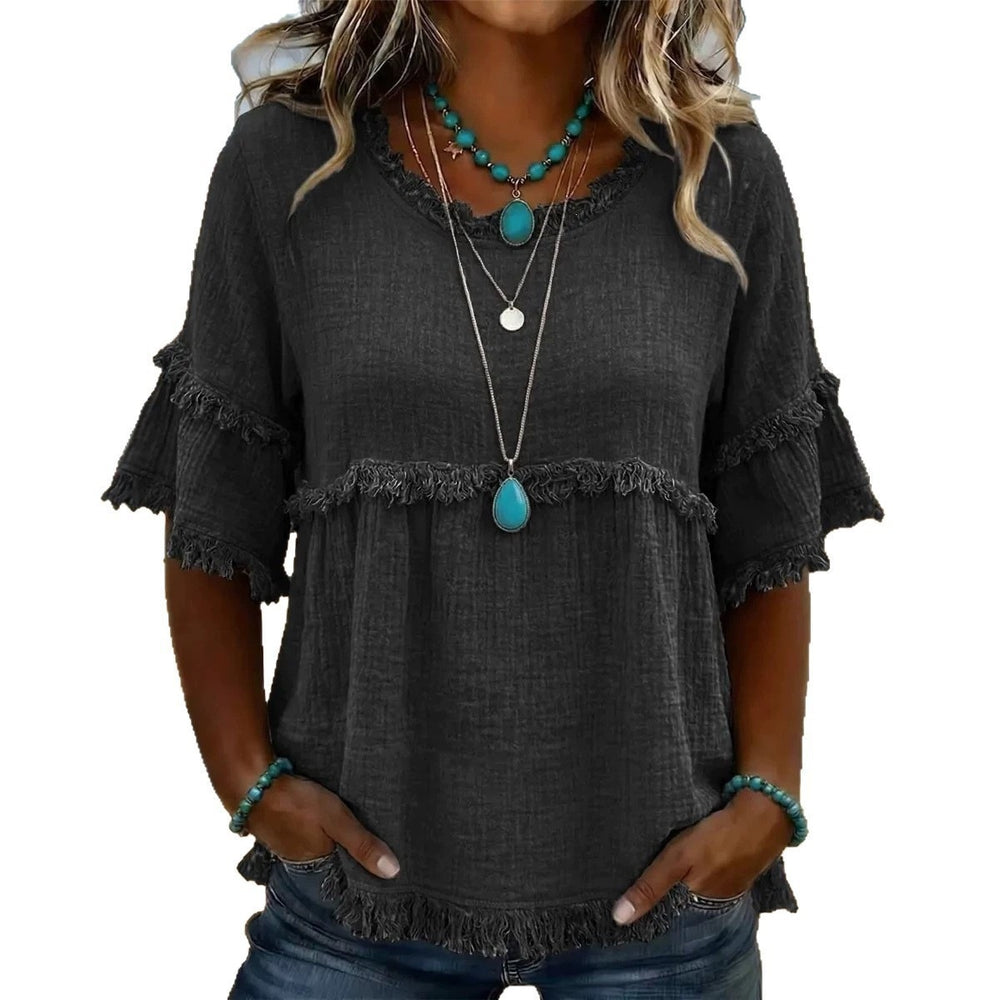 new  fashion cross-border round neck pullover short sleeve loose women's shirt casual women's top