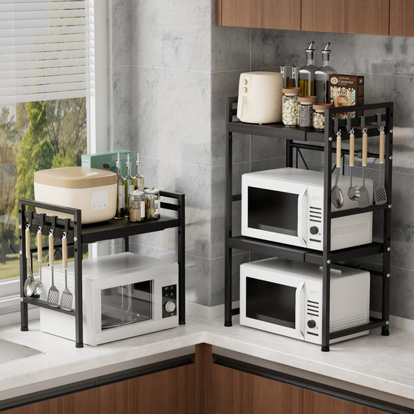 Kitchen Microwave Oven Shelf Retractable Multifunctional Storage Rice Cooker Oven Rack Household Countertop Storage Rack