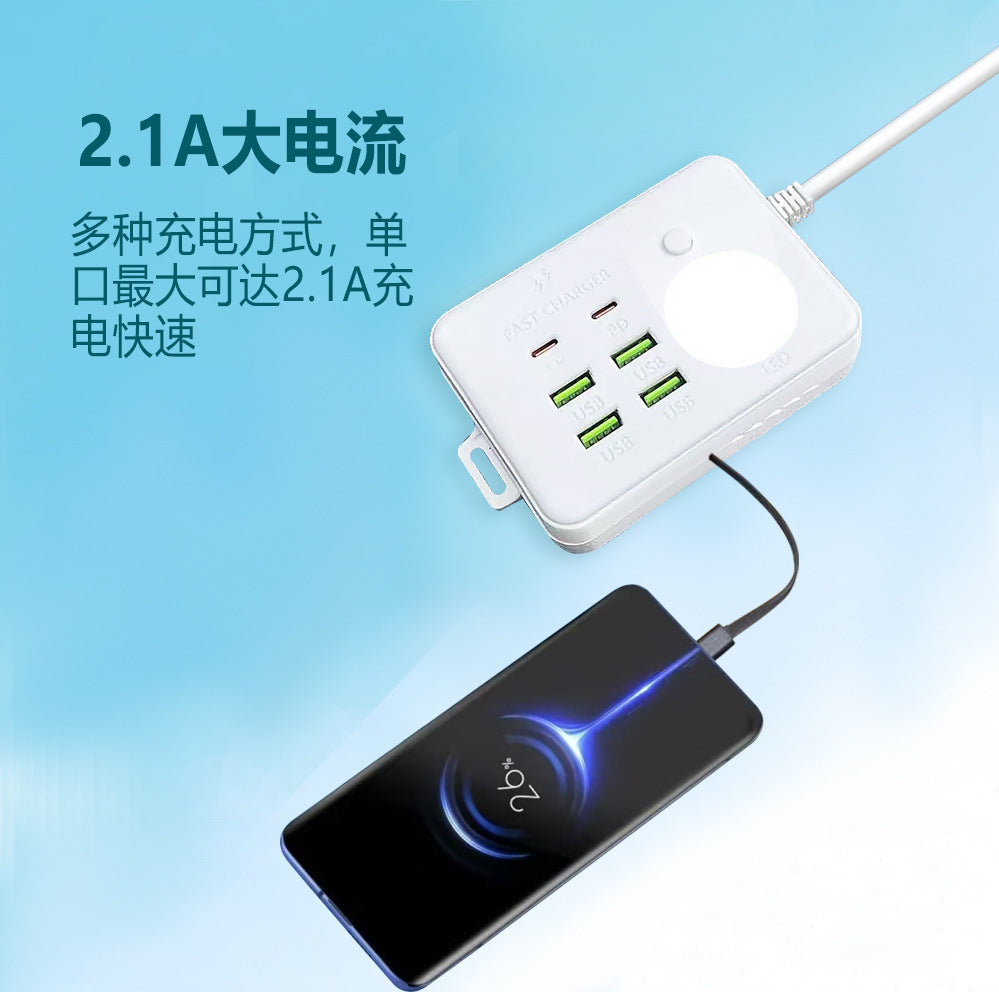 New multi-port power strip with phone charger: 2pd4usb, 6-usb socket, fast charging, and night light