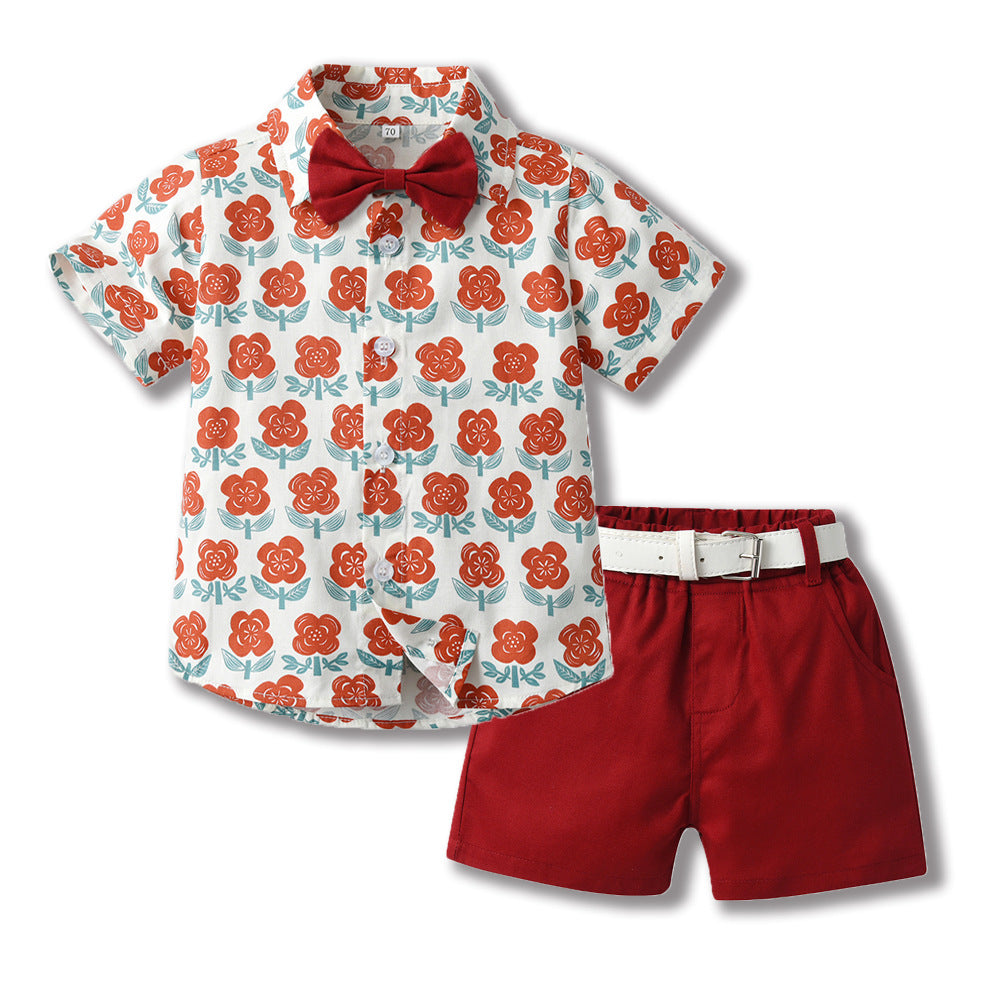 Boys' summer outfit: trendy suit with belt - new stylish and handsome summer short-sleeve shirt for fashionable babies