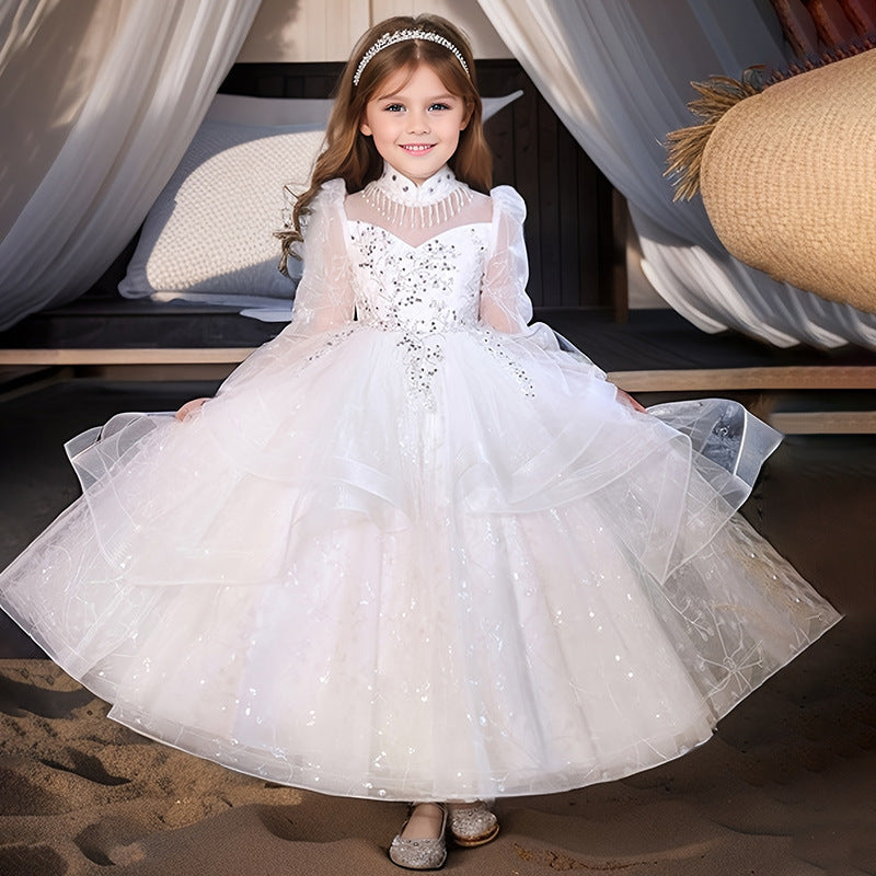 European and american style girls' dresses - princess gowns for piano recitals, hostess performances, little girl runway shows, and birthday parties - in stock