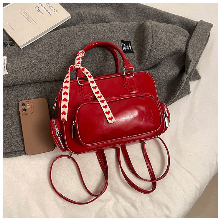 Versatile preppy style backpack for women, 2025 new trendy niche handbag, highland dog minimalist retro women's bag