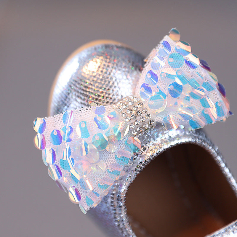 Girls' princess shoes, baby girl leather shoes, new summer soft-soled children's shoes, kids' shoes, baby sequin bow shoes
