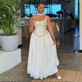 European and american women's clothing  summer new sweet and fresh u-neck high-waisted slimming a-line maxi dress