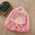 fall/winter new girls' sweater and tutu skirt set - handmade floral knit puffy skirt outfit for little girls