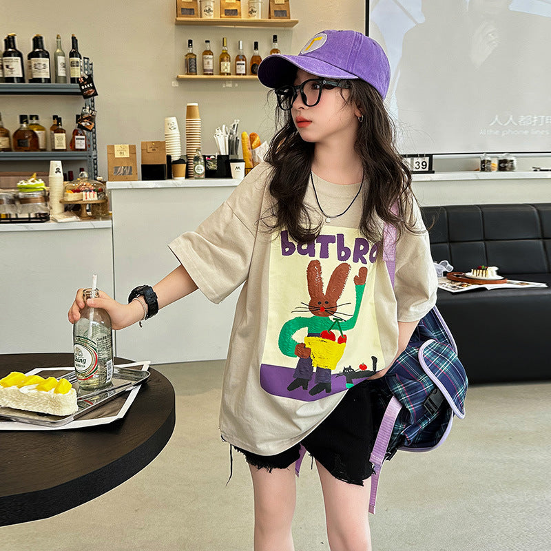 Girls' fashion set - summer  new trendy kids' casual summer outfit - korean style girl's short-sleeve two-piece set - stylish & chic