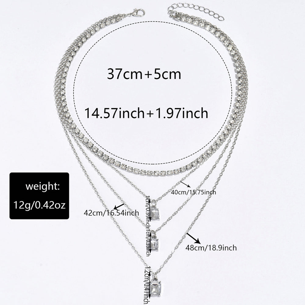 Square rhinestone pendant wholesale - european & american cross-border style, unique multi-layer necklace, light luxury, high-end full diamond chain necklace for women
