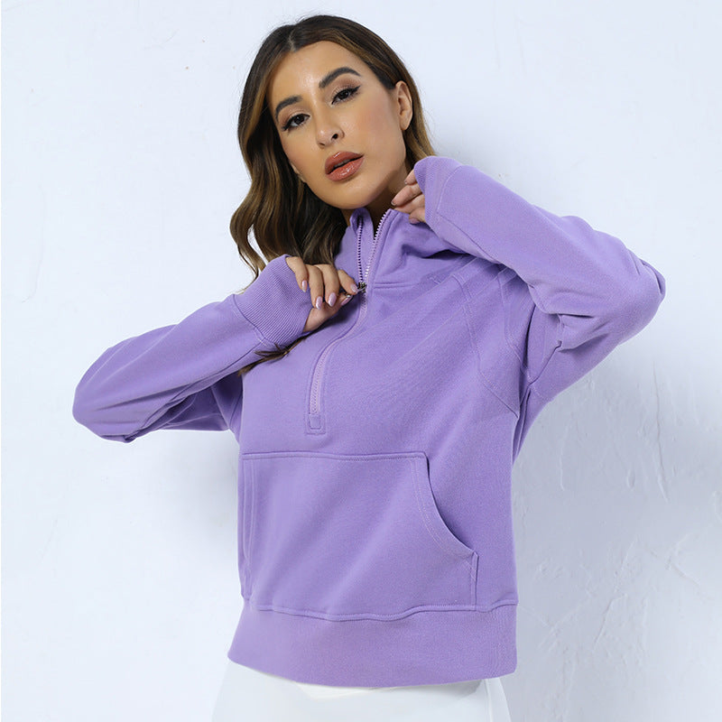 Lulu style scuba hoodie - women's fleece-lined half-zip sweatshirt for outdoor running and yoga