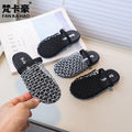 European and american niche fishnet knit cutout closed-toe mules -  summer new girls' flat outdoor sandals