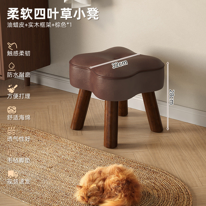 Cream wind small stool solid wood high stool living room small bench sofa stool low stool makeup stool home door shoe changing stool
