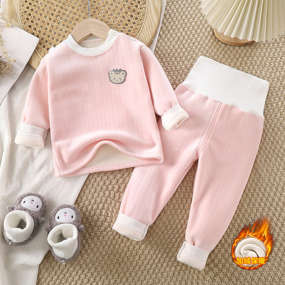 Kids' thermal underwear set, baby thickened autumn and winter clothes, boys' and girls' long johns, infant fleece-lined loungewear