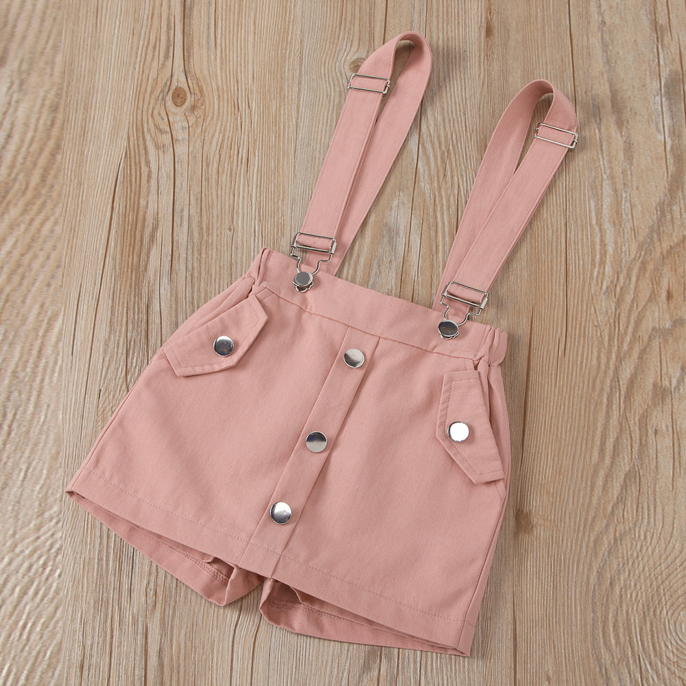 european and american cross-border new arrival: solid color hollow-out flutter sleeve crew neck top with detachable strap shorts skirt set