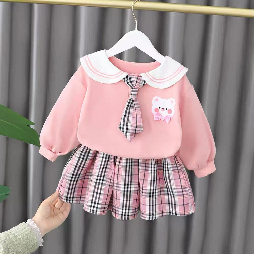 Baby girl spring/autumn outfit set - stylish korean fashion dress and pants set for toddlers