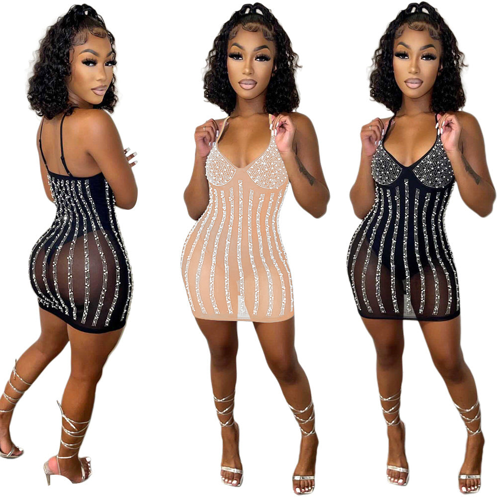 S390331 Cross-border  eBay Women's Elegant Sexy Halter Suspender Tube Top Bead Dress Women