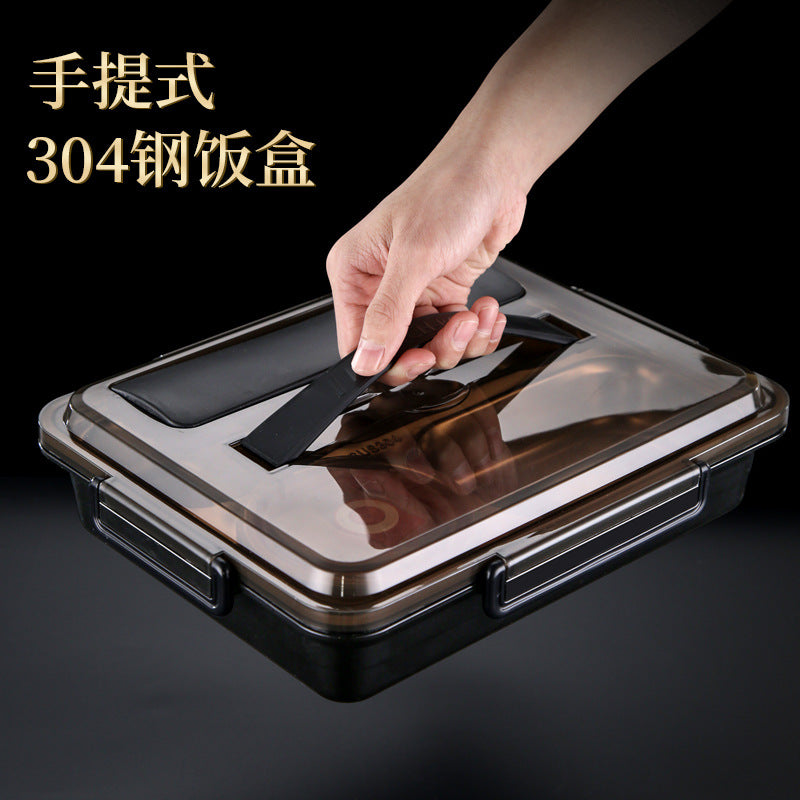 304 stainless steel grid insulation lunch box, office worker square portable lunch box, student lunch box, microwave oven bento box.