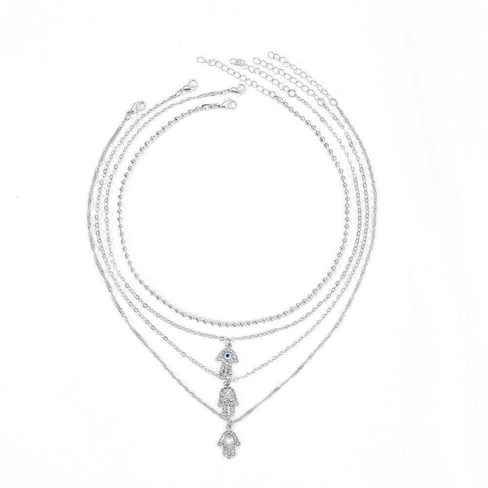 European and american cross-border devil's eye necklace exaggerated high-end sense of layering mysterious diamond-encrusted eyes palm clavicle chain accessories