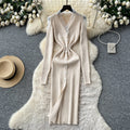 Celebrity niche style goddess style sexyv necklacepatchwork single breasted silmslimming look slit knittingdress female