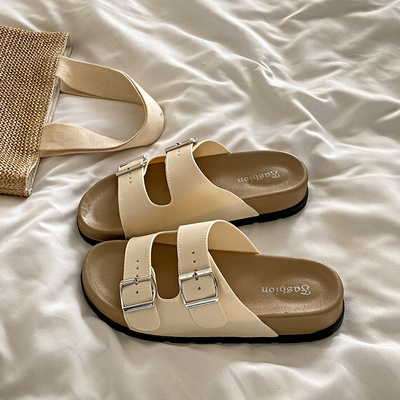 Belt buckle new arrivalthick sole sandals women's french outwear spring and summer fashion soft bottom beach shoes seaside sandals
