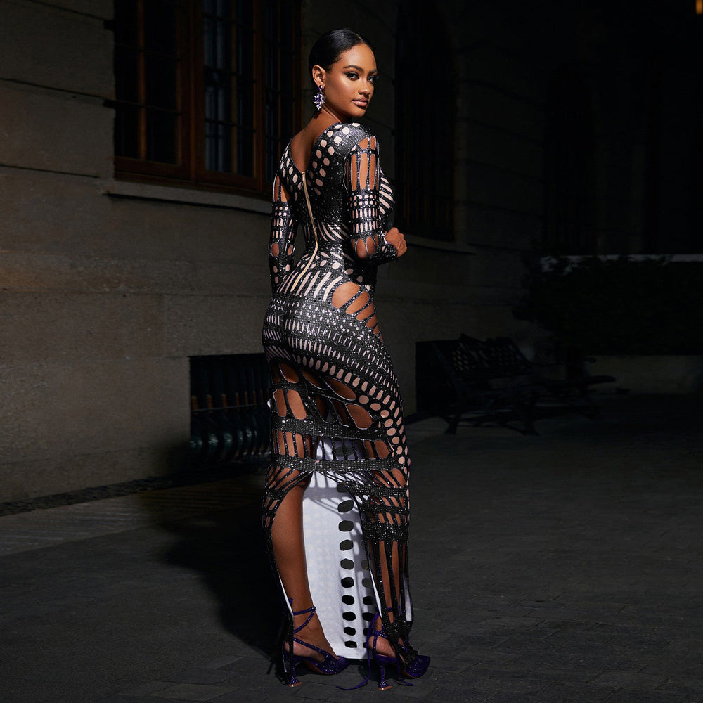 hot-selling european and american women's clothing sexy ripped tight-fitting hip-hugging dress hot diamond printing long skirt