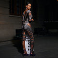 hot-selling european and american women's clothing sexy ripped tight-fitting hip-hugging dress hot diamond printing long skirt