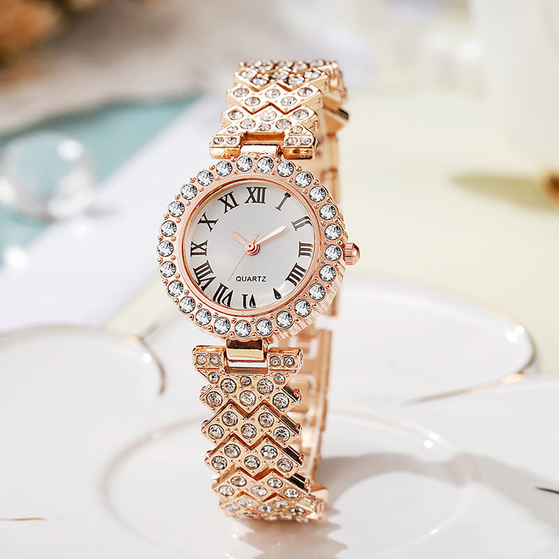 Hot-selling, trendy roman numeral diamond-studded women's watch, quartz movement, bracelet-style wristwatch for women, direct from the manufacturer, in stock
