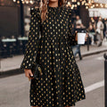 Women's  autumn new arrival v-neck long sleeve printed dot chiffon dress