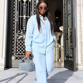 European and american cross-border african women's fashion  summer new solid color turn-down collar long sleeve shirt and high-waisted pants fashion set
