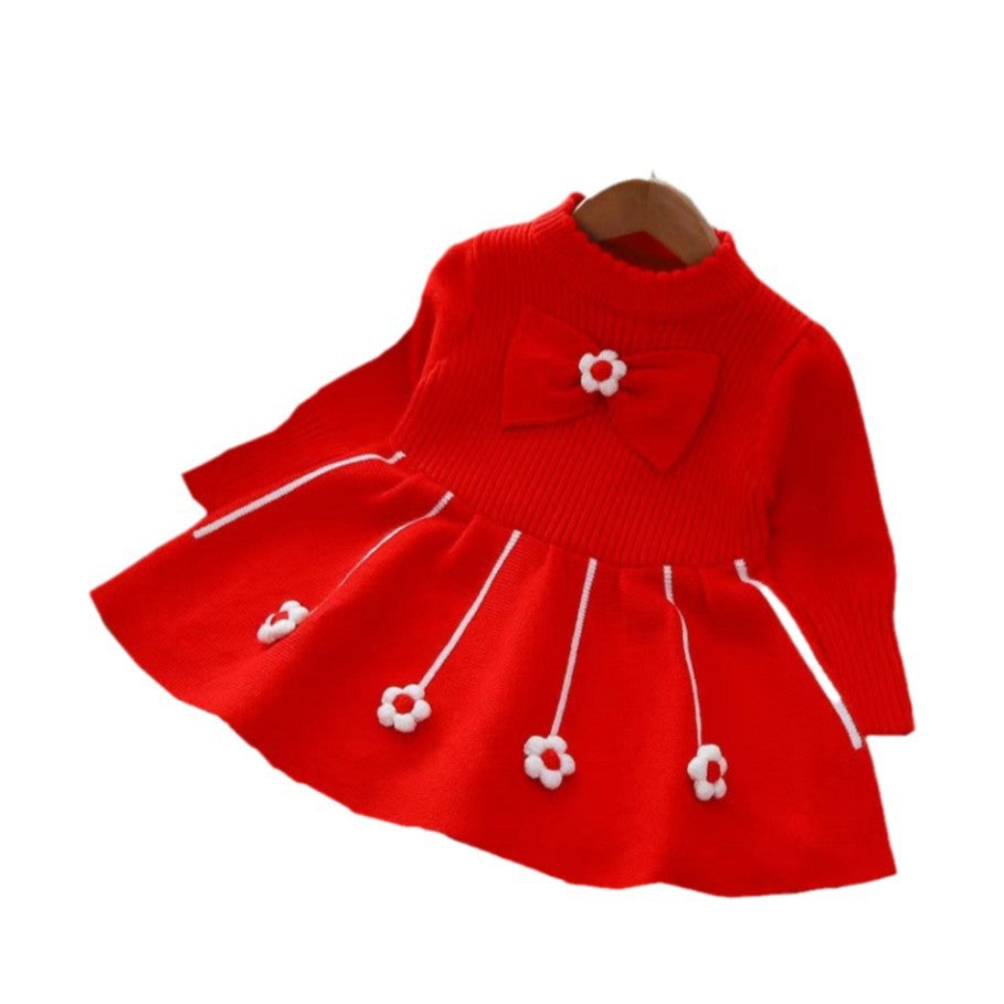 Girls' knit dress - new autumn/winter  collection - handmade floral detail - cute dress