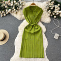 Summer dress women's tie back waist slimming lookelegantretropolo collar knitting skirt medium long sleeveless vest dress