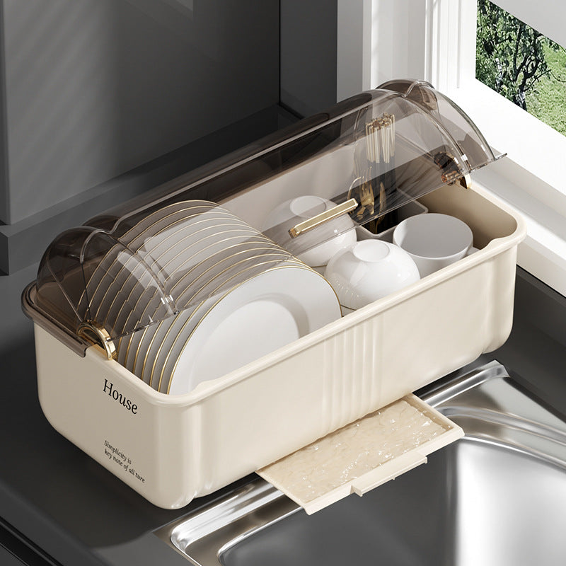 Accessible luxury dish rack kitchen dishware storage rack for home multifunctional with cover dustproof drain rack cupboard storage box