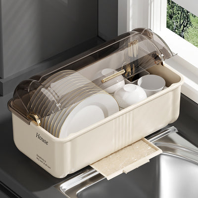 Accessible luxury dish rack kitchen dishware storage rack for home multifunctional with cover dustproof drain rack cupboard storage box