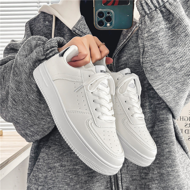 Men's spring 2025 new casual leather shoes, men's white flat shoes, youth versatile winter sports white shoes