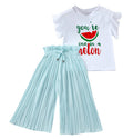 summer new arrivals: girls' letter print flutter sleeve top & wide-leg pants two-piece set (sizes 4-14y)
