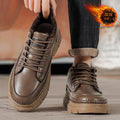 Men's winter new arrivals: versatile casual leather shoes with fleece lining for warmth. trendy british style business anti-slip work shoes