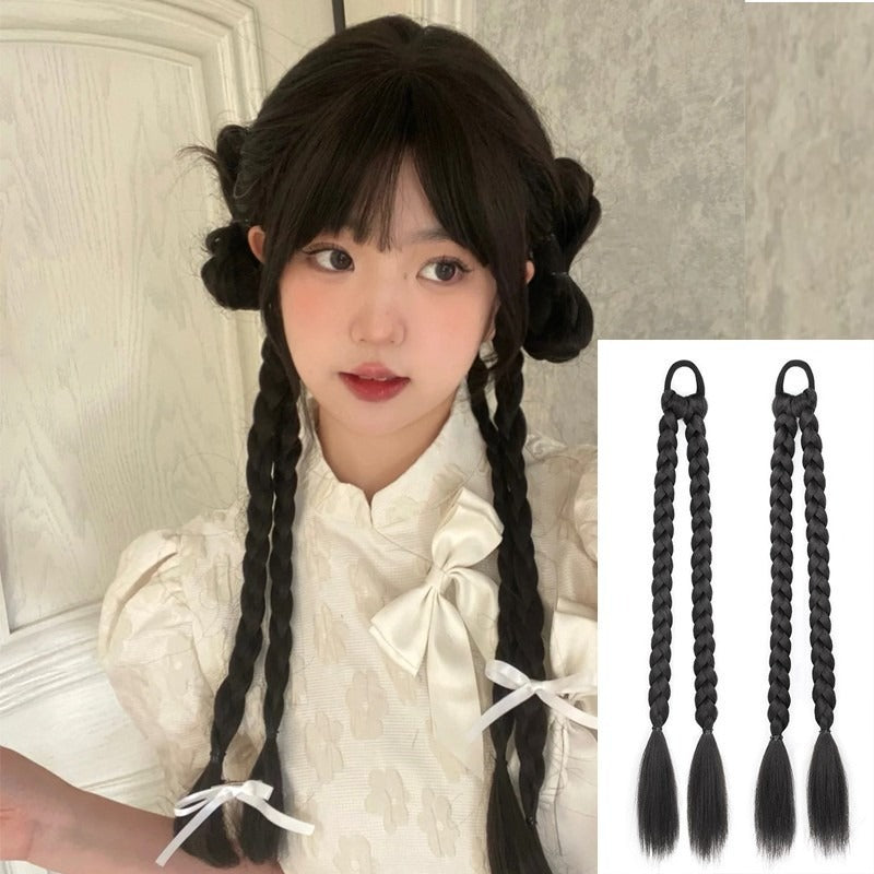 Cross-border hot-selling boxing wig double ponytail dreadlocks wig braid Spice girl sweet cool personality high temperature silk handmade braid