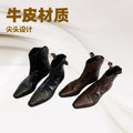 New arrivalfall and winterfashionable pointed toe v-mouth fashionretro denim slim boots thick heel wrinkled western short boots accessible luxury