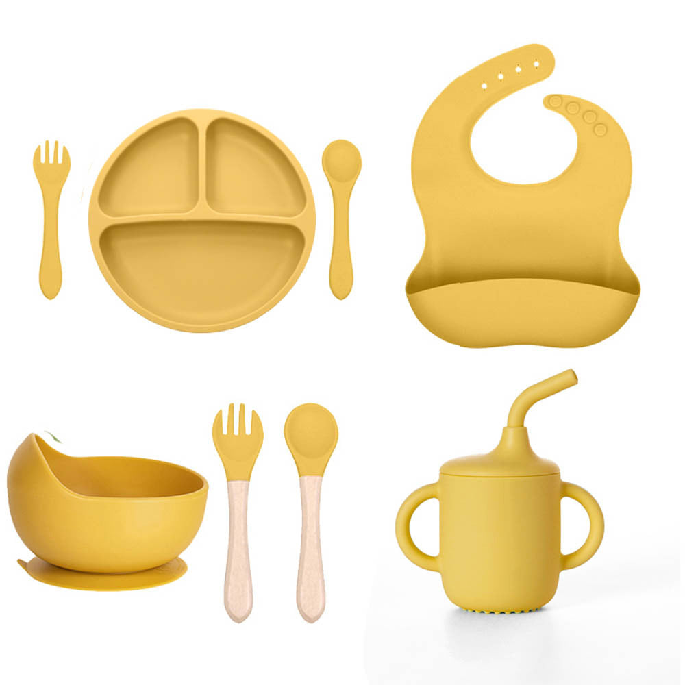 Cross-border children's silicone plate set Baby complementary food grid plate Love plate Maternal and infant feeding tableware set