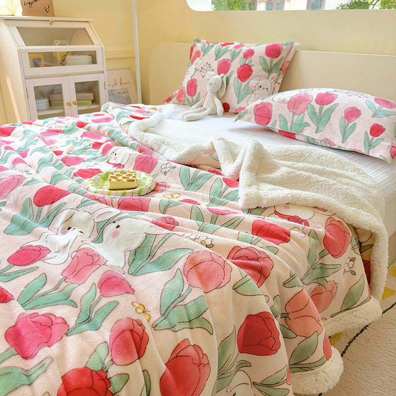 Winter Flannel Blanket Thickened Warm Lamb Fleece Blanket Office Nap Coral Fleece Blanket Milk Fleece Blanket