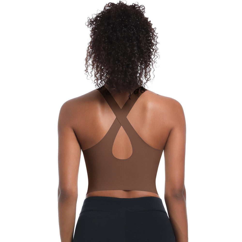 Clearance seamless solid color fitness sports bra running sweat-wicking breathable double-layer anti-show yoga backless yoga top for women