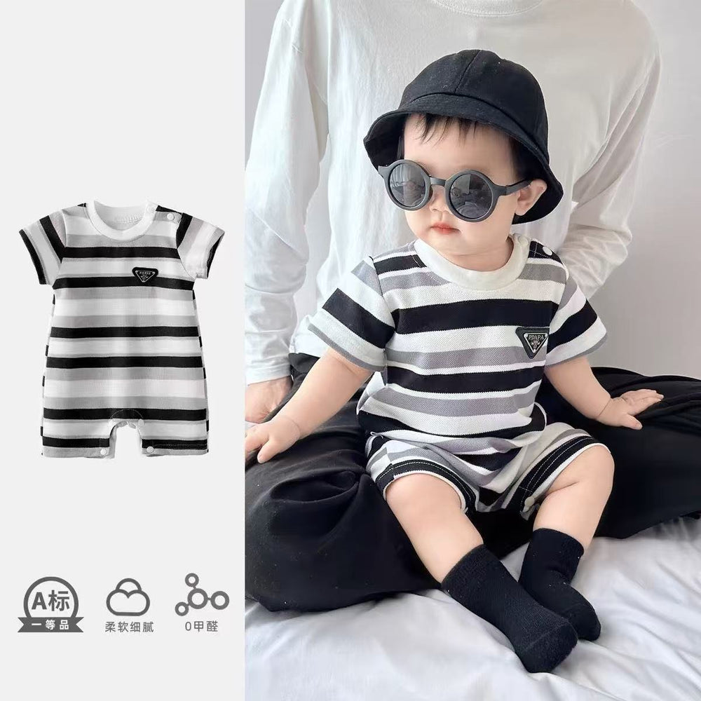 Baby boy short-sleeve romper - summer outfit, super cute & stylish, newborn infant summer striped outfit for outdoor wear