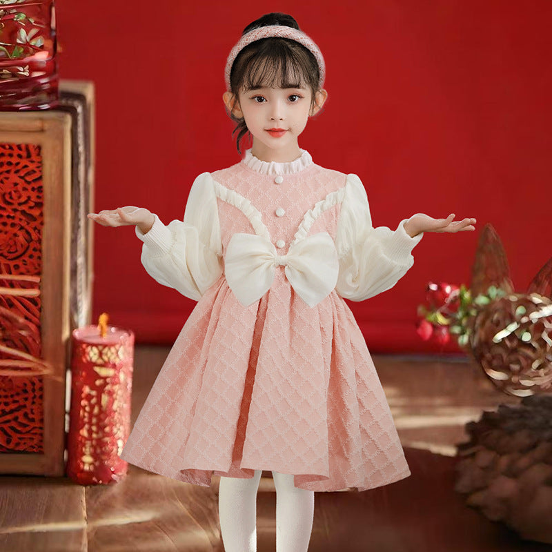 Hot-selling girls' dresses in stock: festive red new year outfit with plush lining - stylish and trendy winter wear for kids