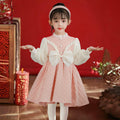 Hot-selling girls' dresses in stock: festive red new year outfit with plush lining - stylish and trendy winter wear for kids