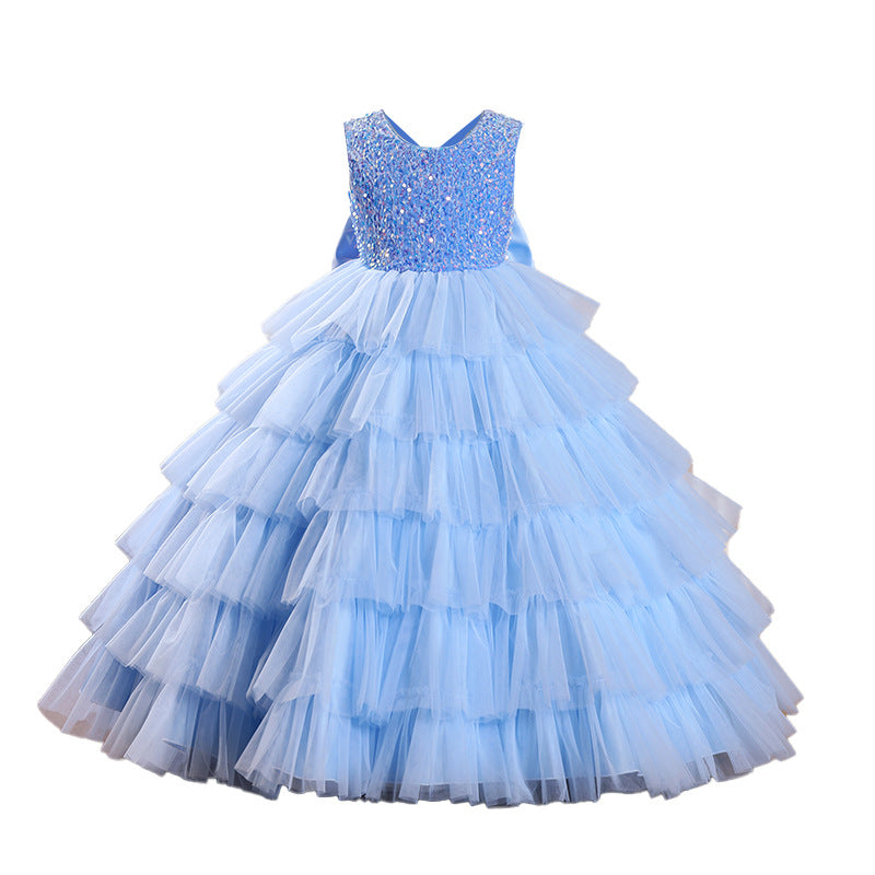 girls' dresses tulle cake skirt sequin patchwork flower girl wedding dress evening gown high-end ready-to-ship wholesale