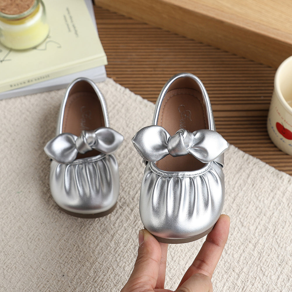 Vancahao girls' bow-tie princess shoes, new korean style slip-on leather flats for spring/autumn