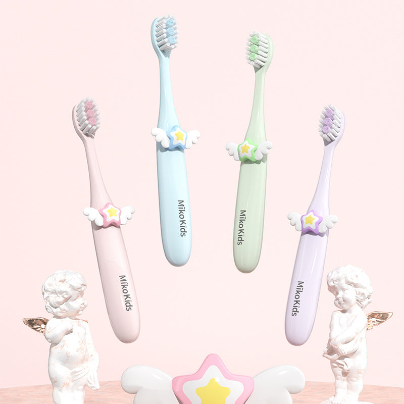 Cartoon little angel children's soft-bristled toothbrush 3-12 years old baby household cute separate cardboard packaging manufacturer wholesale
