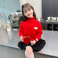 Girlsweater high collar fleece-lined winter kids heart woolentopsgirlwinterthickened bottomknitting shirt