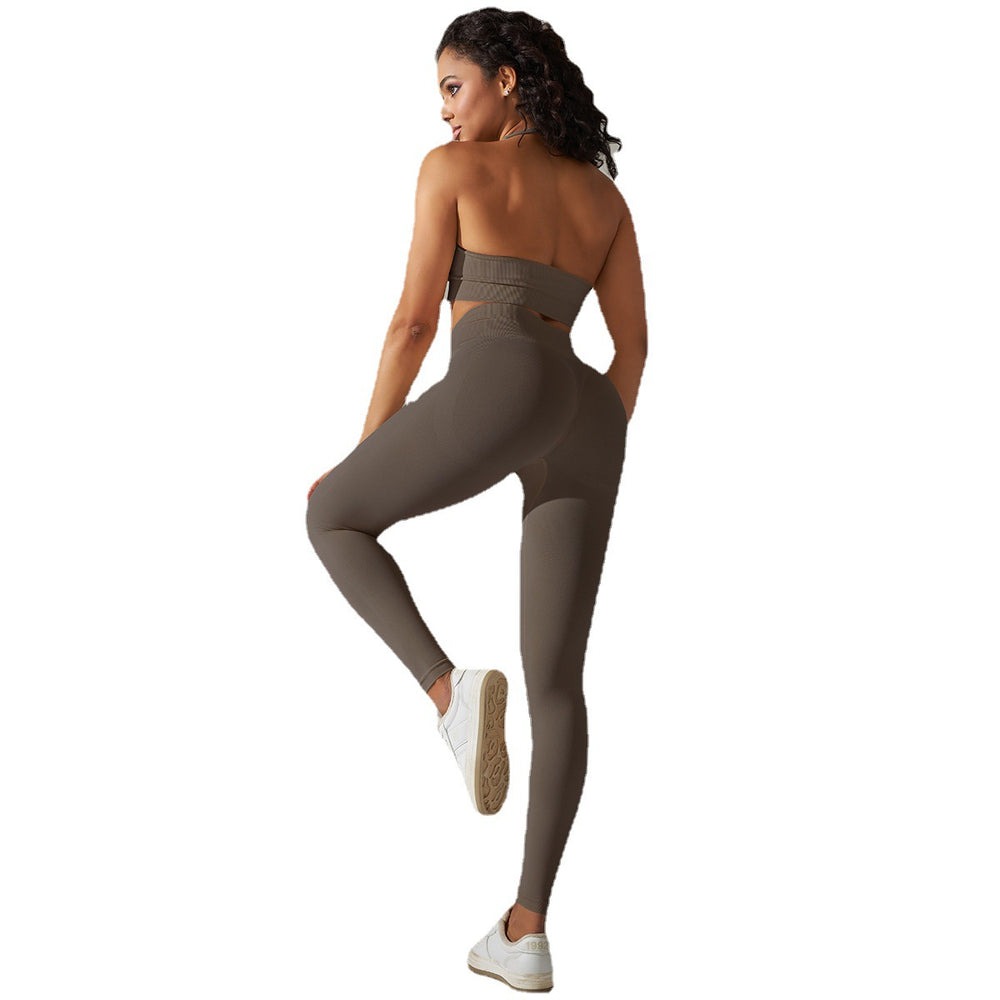 European and american cross-border seamless backless halter sports bra yoga set - fitness bra and yoga pants two-piece set for women